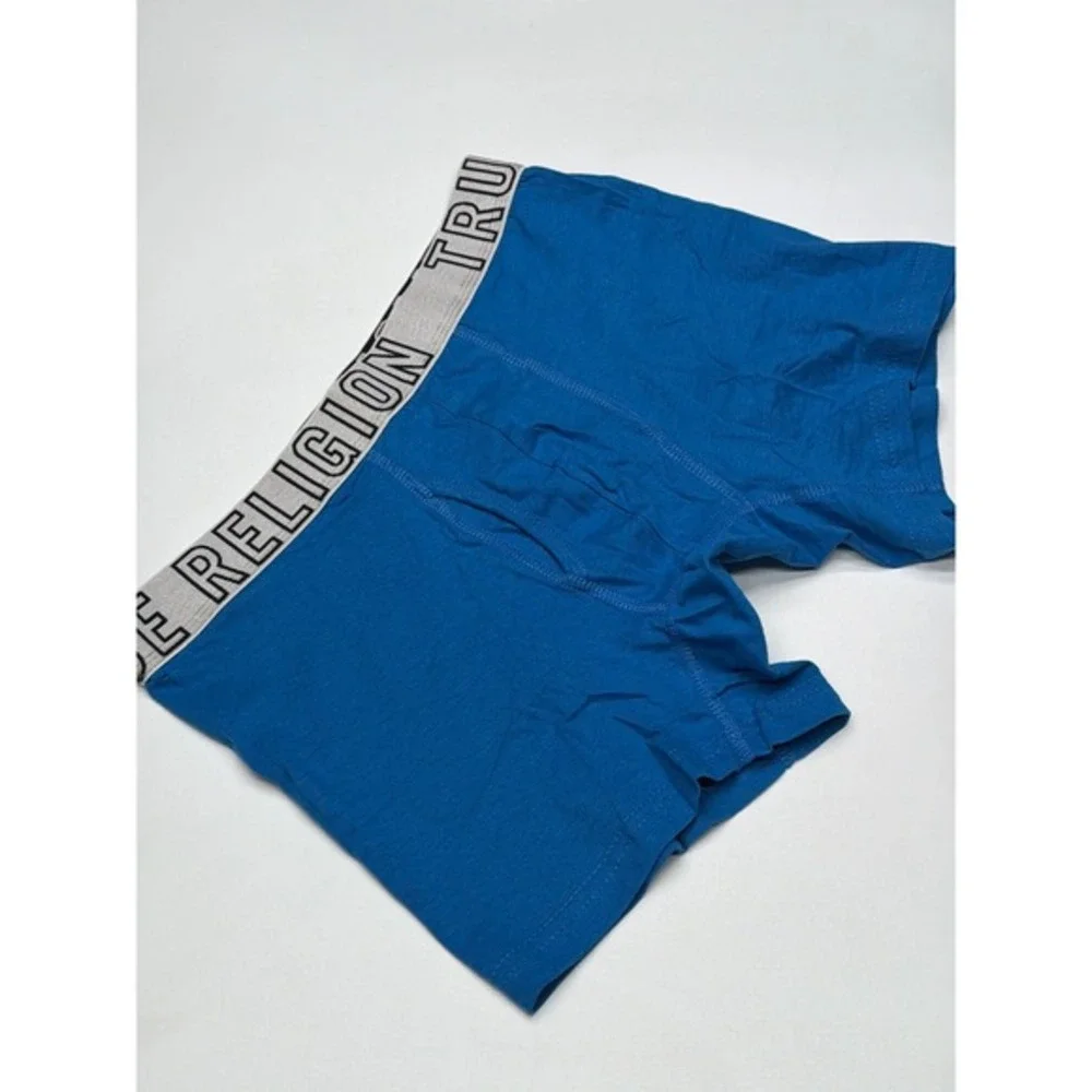 True Religion Mens‎ Blue Boxer Briefs Underwear Medium Logo Waistband Nwt